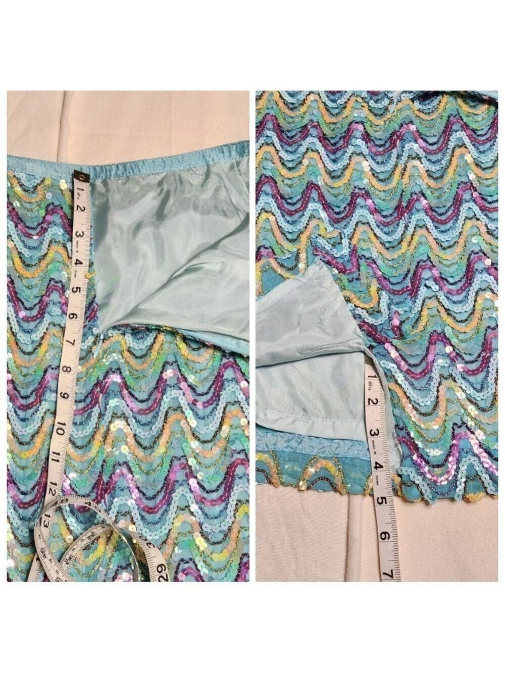 Cynthia Steffe Blue Pink Sequin Pencil Skirt Size 10 - Picture 9 of 10